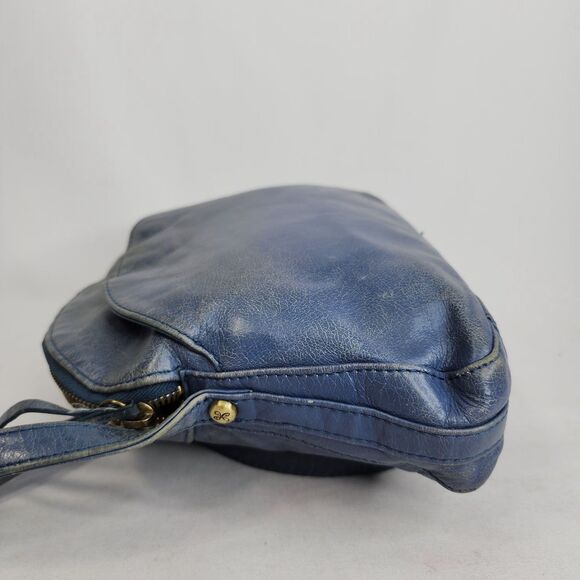 Hobo International Blue Distressed Leather Crossbody Purse Dome Top Zip Bag - Picture 7 of 16